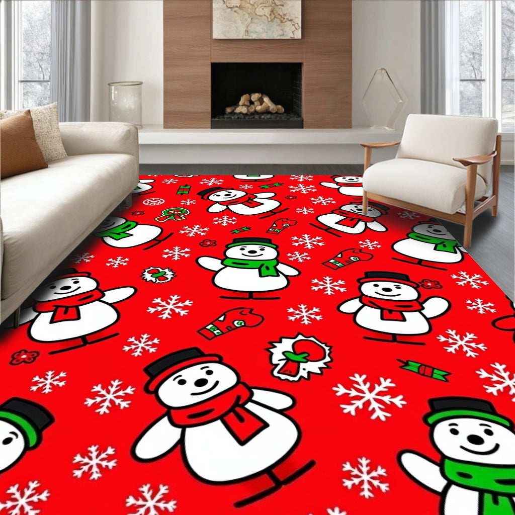 Fun Snowman Snowflake Pattern Design Rug