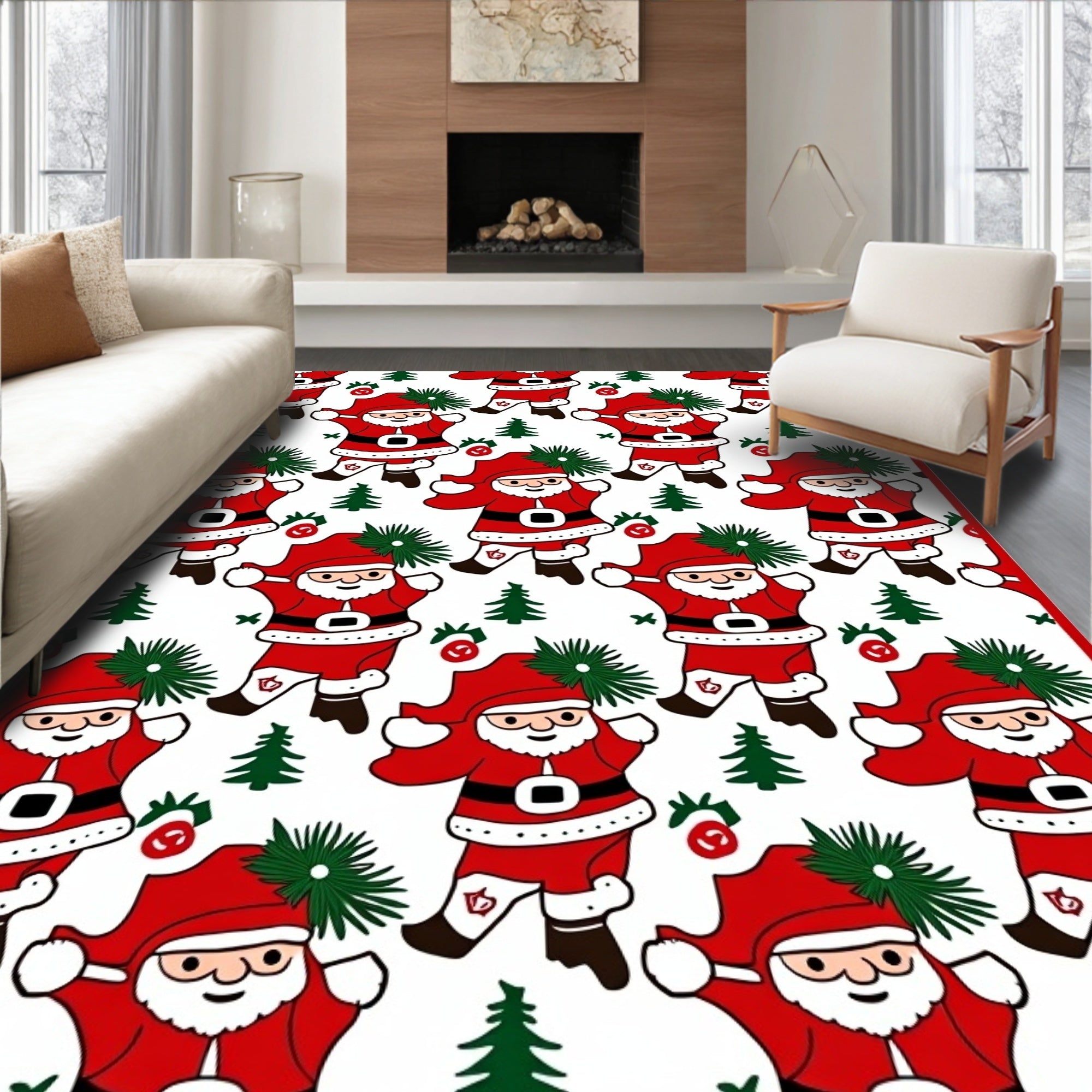 Jolly Santa Claus Christmas Trees Rug