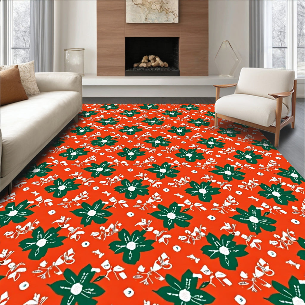 Orange Green Floral Pattern Rug