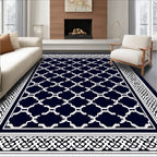 Navy White Interlocking Geometric Pattern Rug