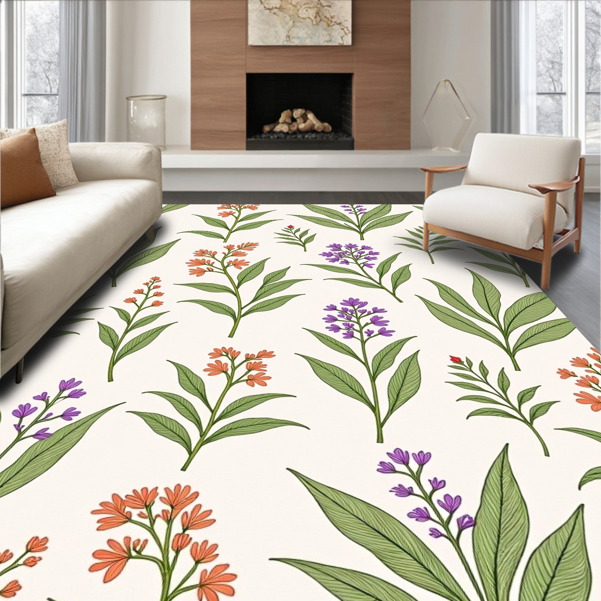 Botanical Print Floral Garden Pattern Rug