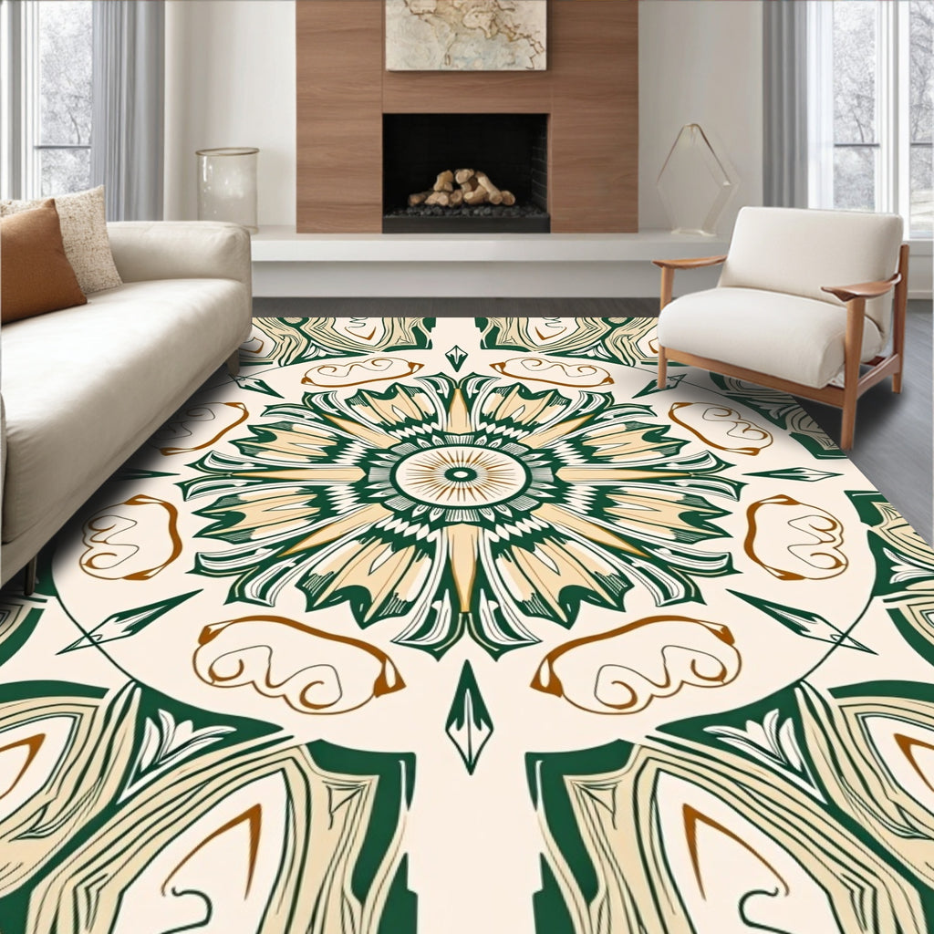 Archway Green Ivory Floral Medallion Rug
