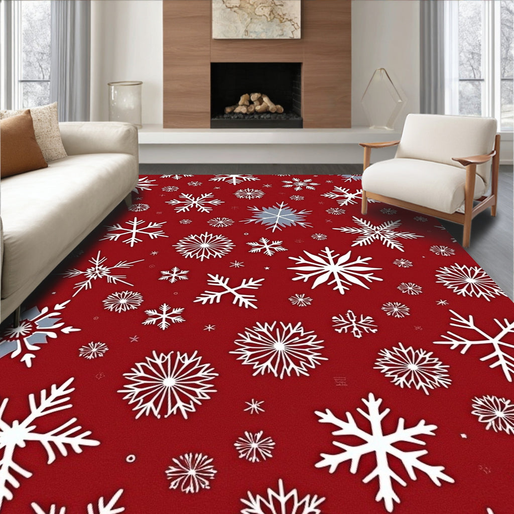 Red Snowflake Pattern Rug