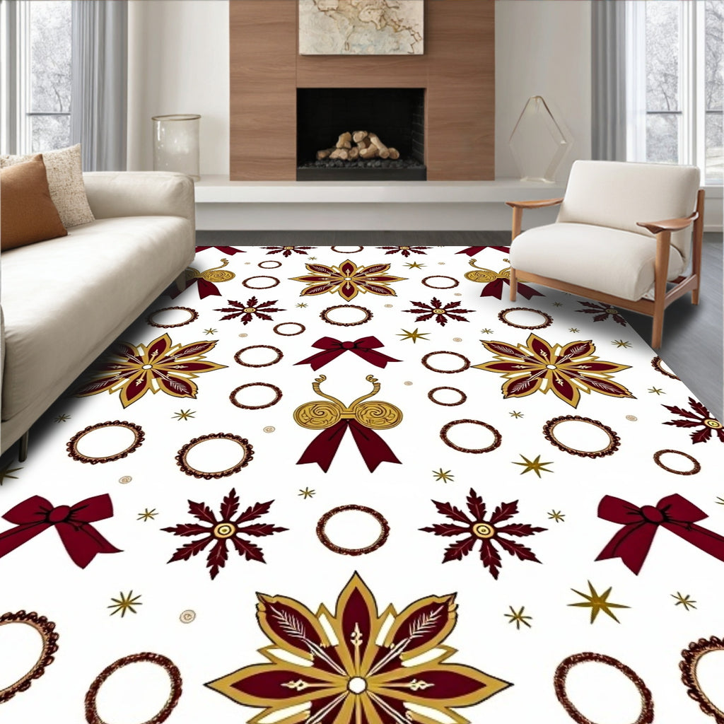 Maroon Gold Floral Motif Design Rug