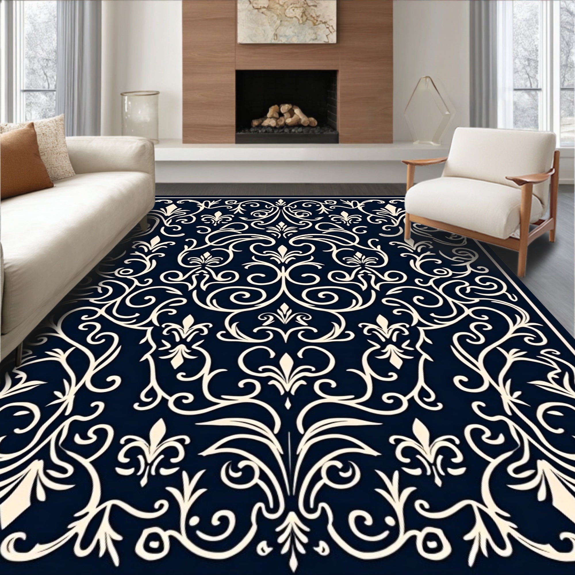 Classic Ivory Scroll Pattern Rug