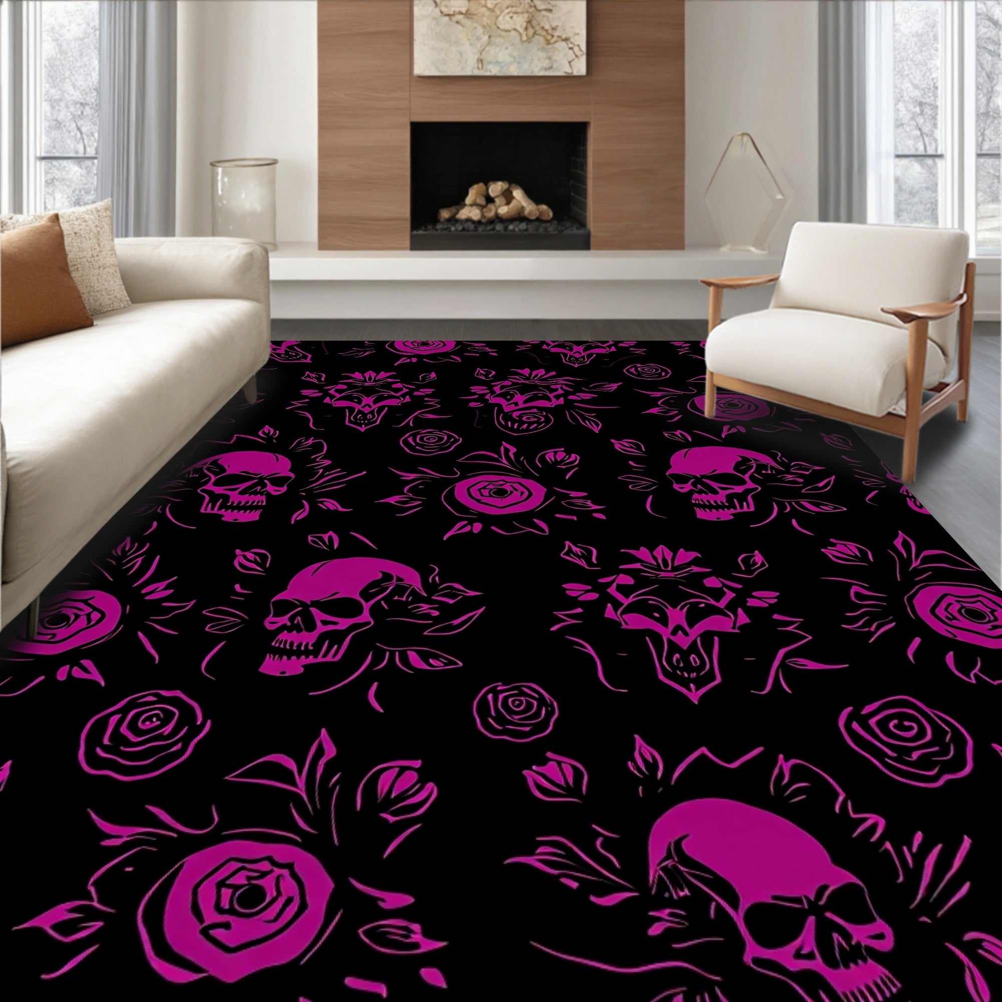 Gothic Skull Floral Style Rug