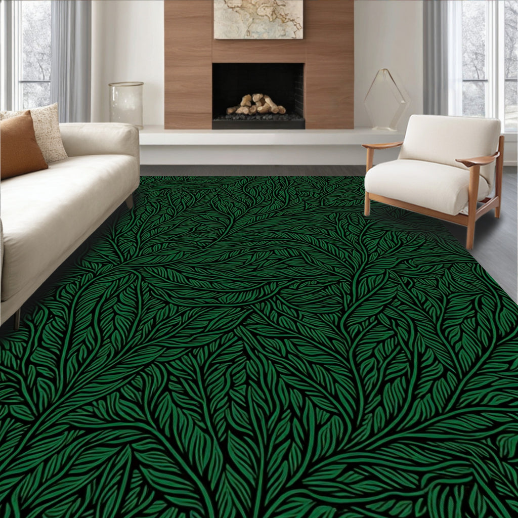 Deep Emerald Lush Foliage Organic Rug