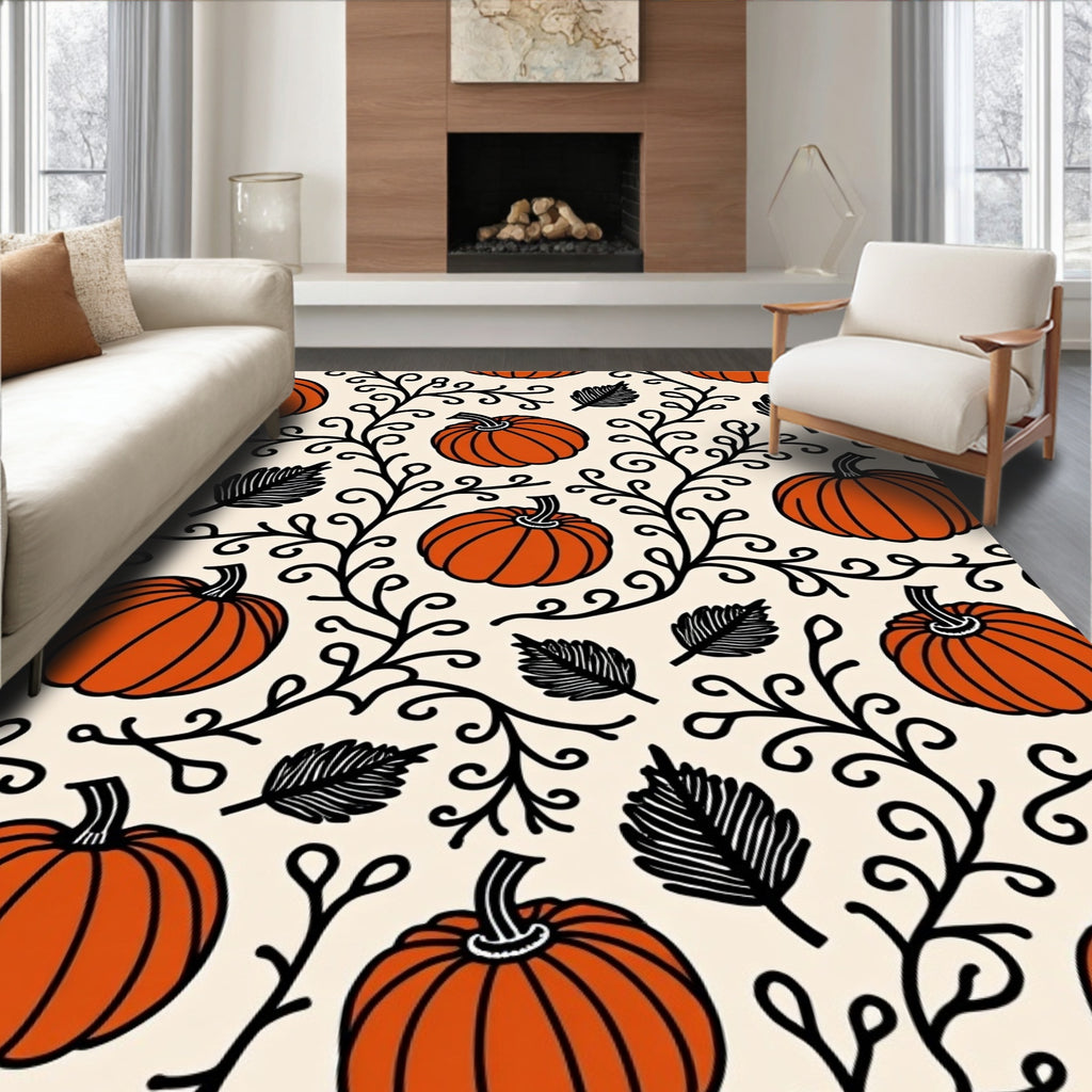 Orange Pumpkin Vine Pattern Rug