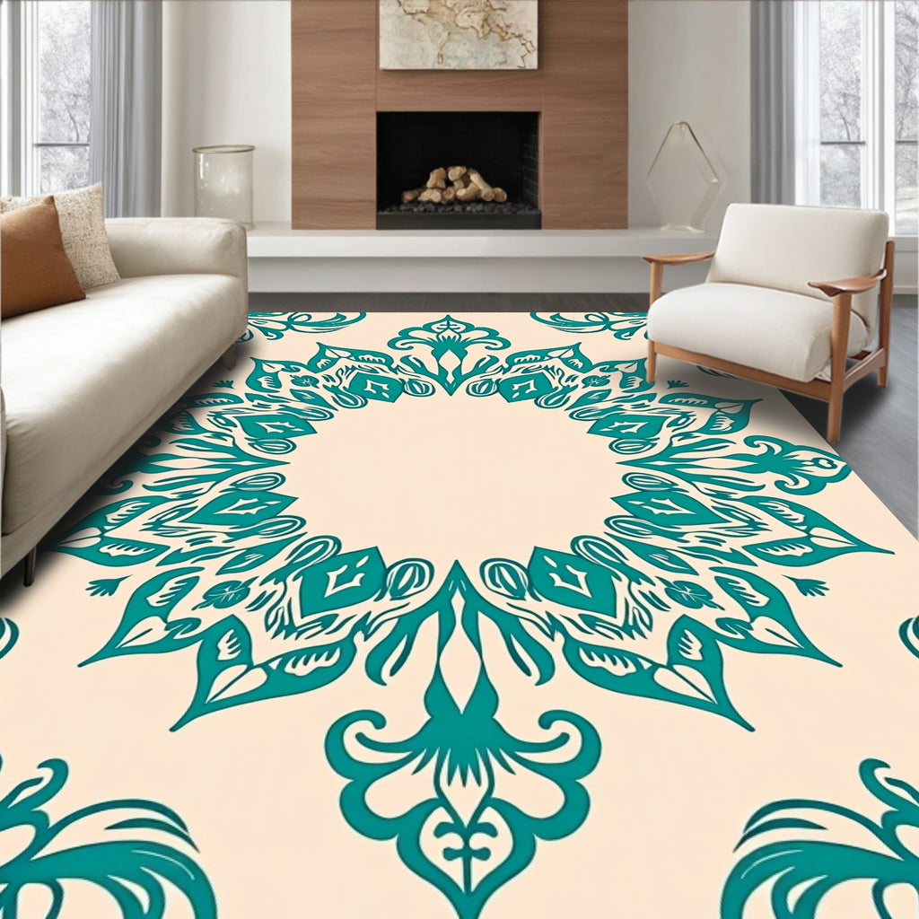 Teal Floral Medallion Design Rug