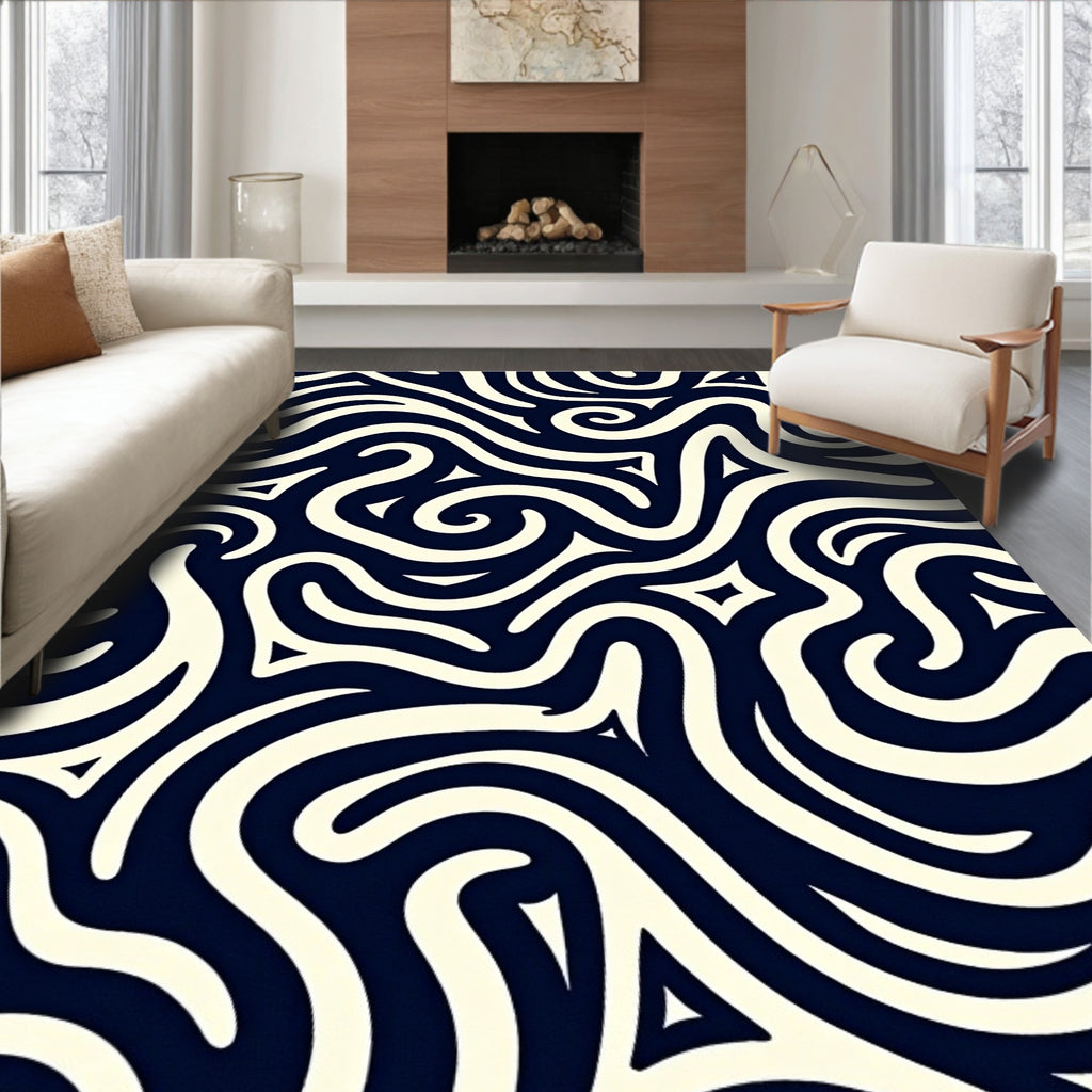 Abstract Swirl Black Cream Rug