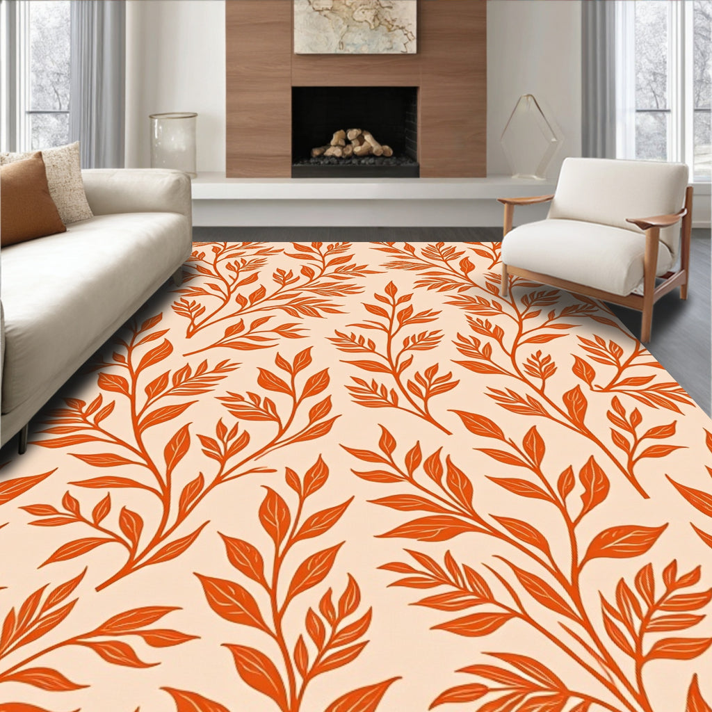 Orange Leaf Branch Pattern Rug