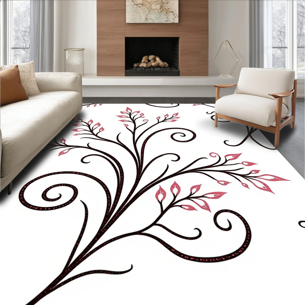 Elegant Swirl Floral Leaf Pattern Rug