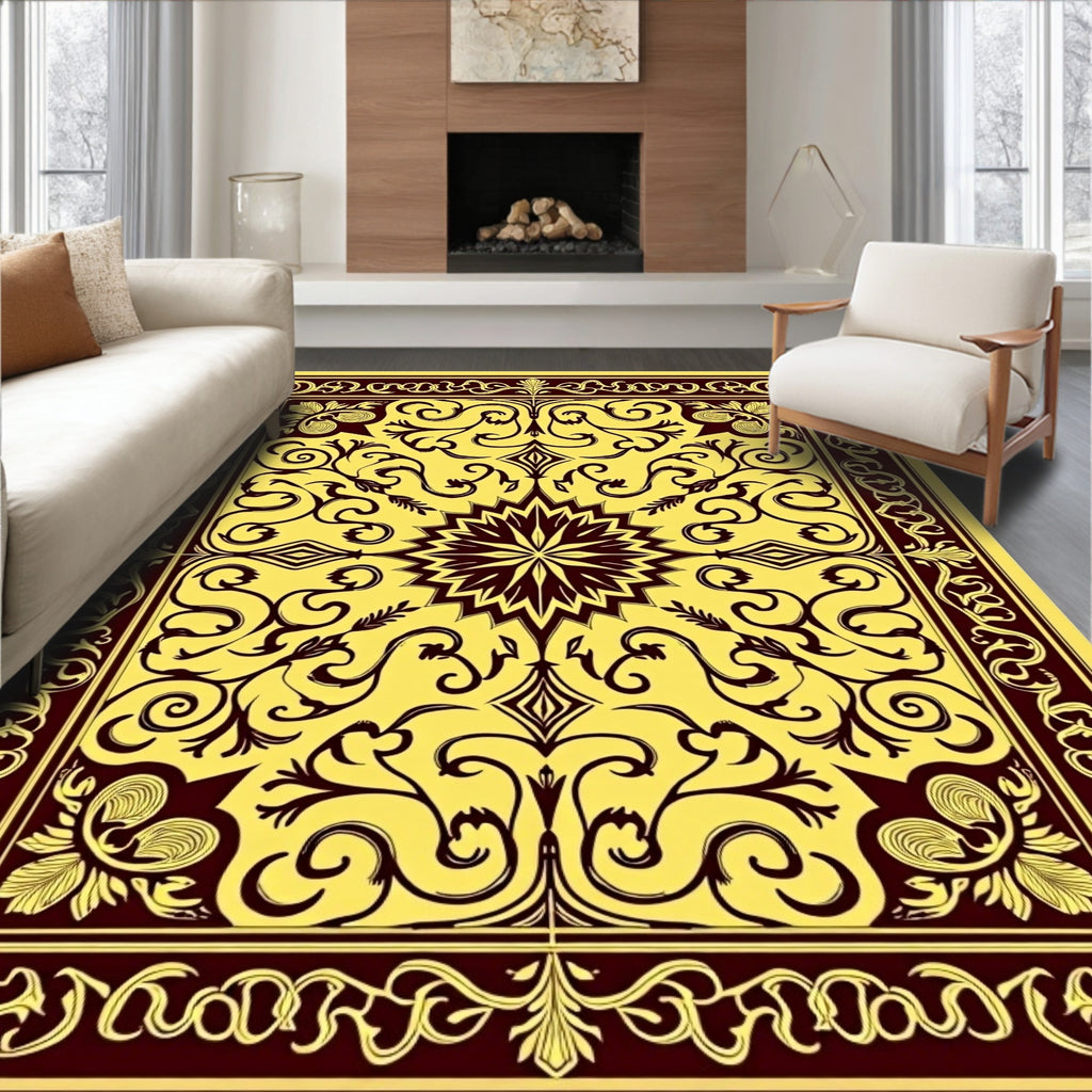 Elegant Yellow Floral Scroll Rug