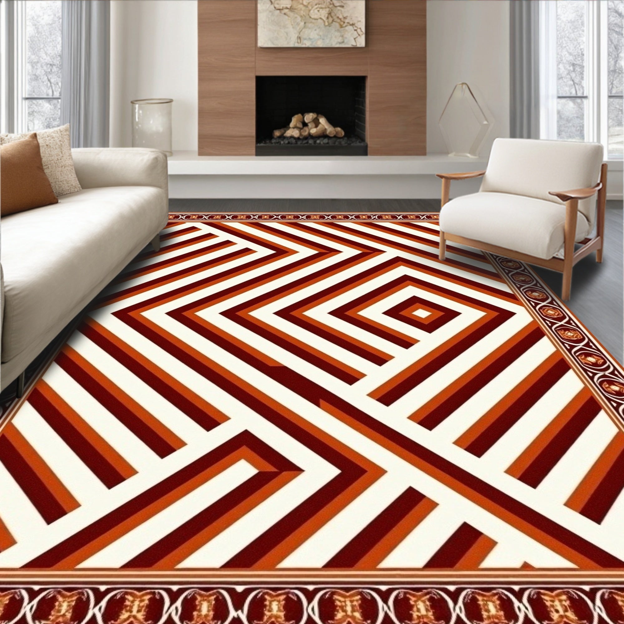 Bold Geometric Striped Antique Rug