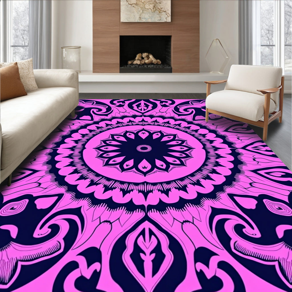 Vibrant Pink Floral Mandala Design Rug