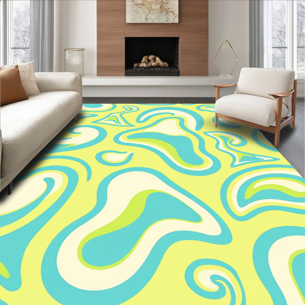 Retro Swirls Waves Abstract Pattern Rug