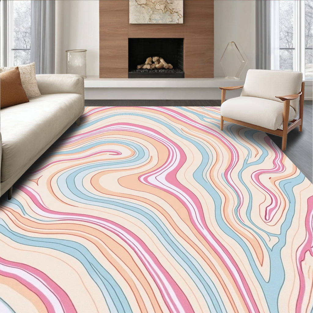 Wavy Light Stripes Abstract Rug