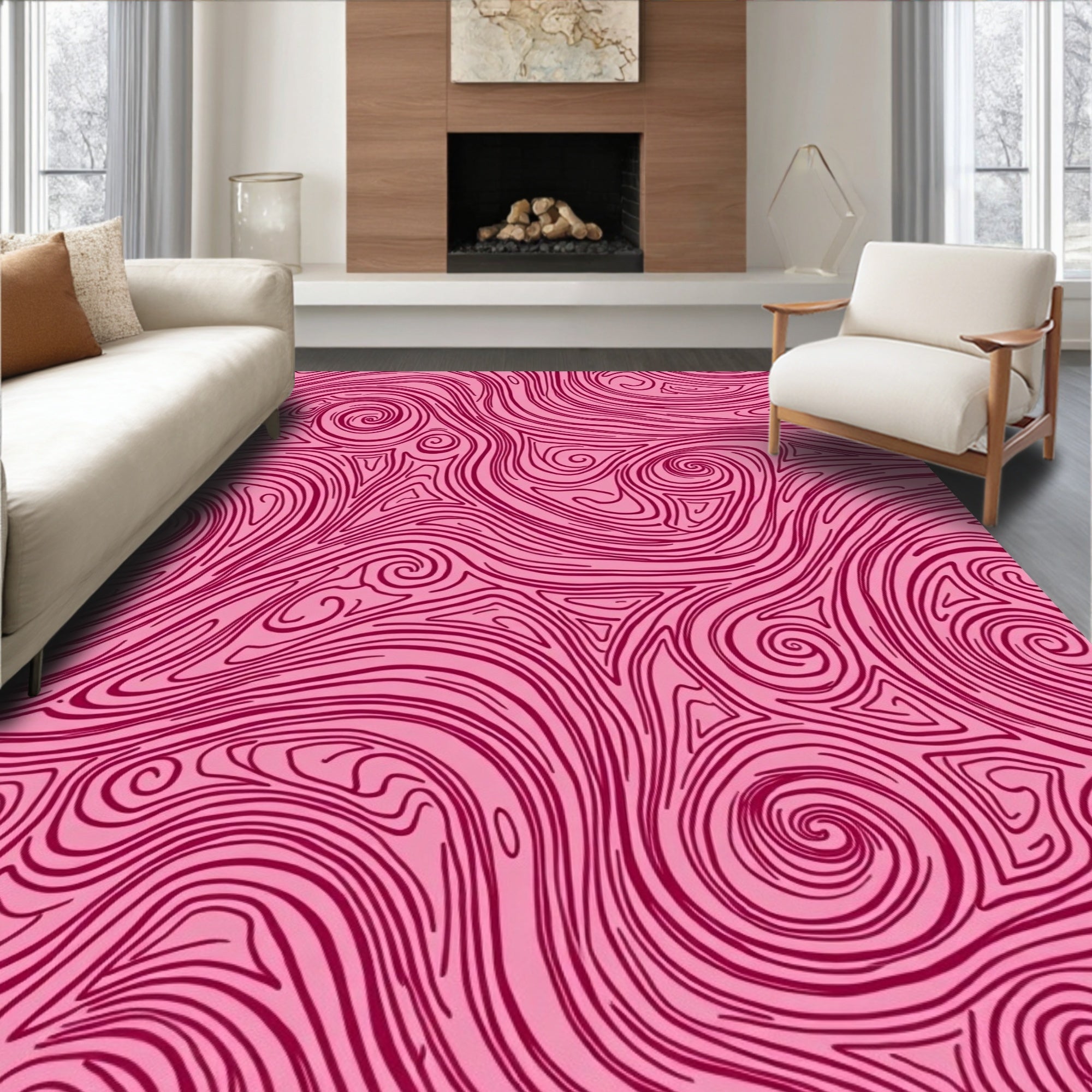Pink Swirl Abstract Pattern Rug