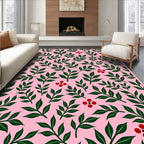 Pink Forest Botanical Fern Accents Rug