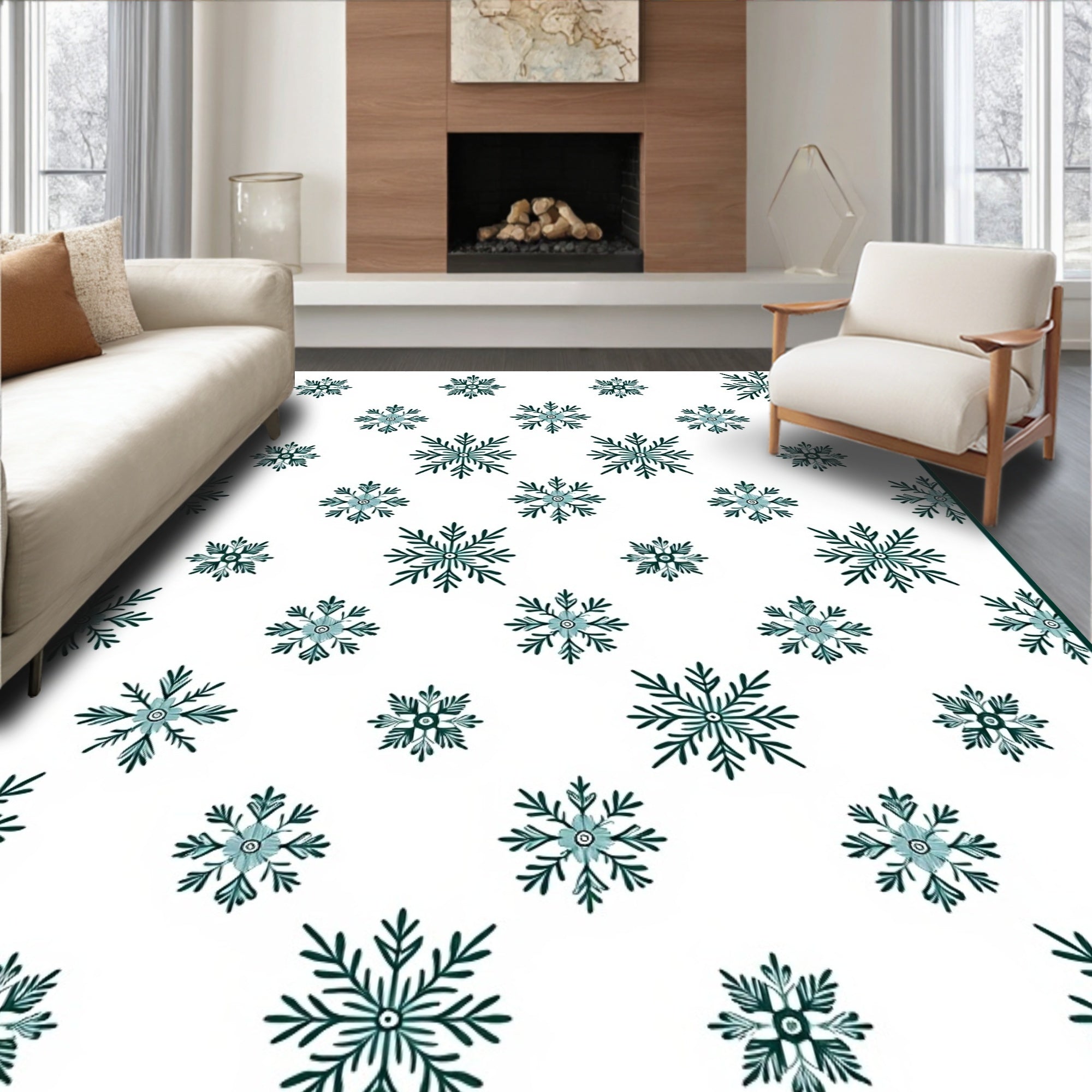 Deep Teal Snowflake Scatter Rug