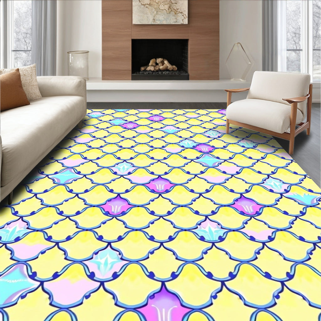 Artistic Scales Patterned Yellow Rug