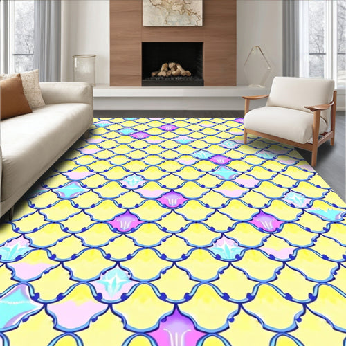 Artistic Scales Patterned Yellow Rug