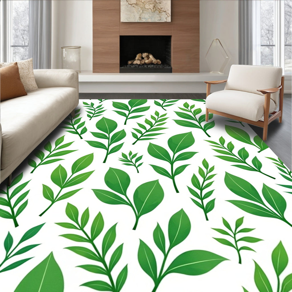 Green Leafy Botanical Pattern Rug