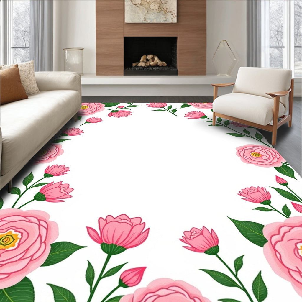 Pink Floral Garden Pattern Rug
