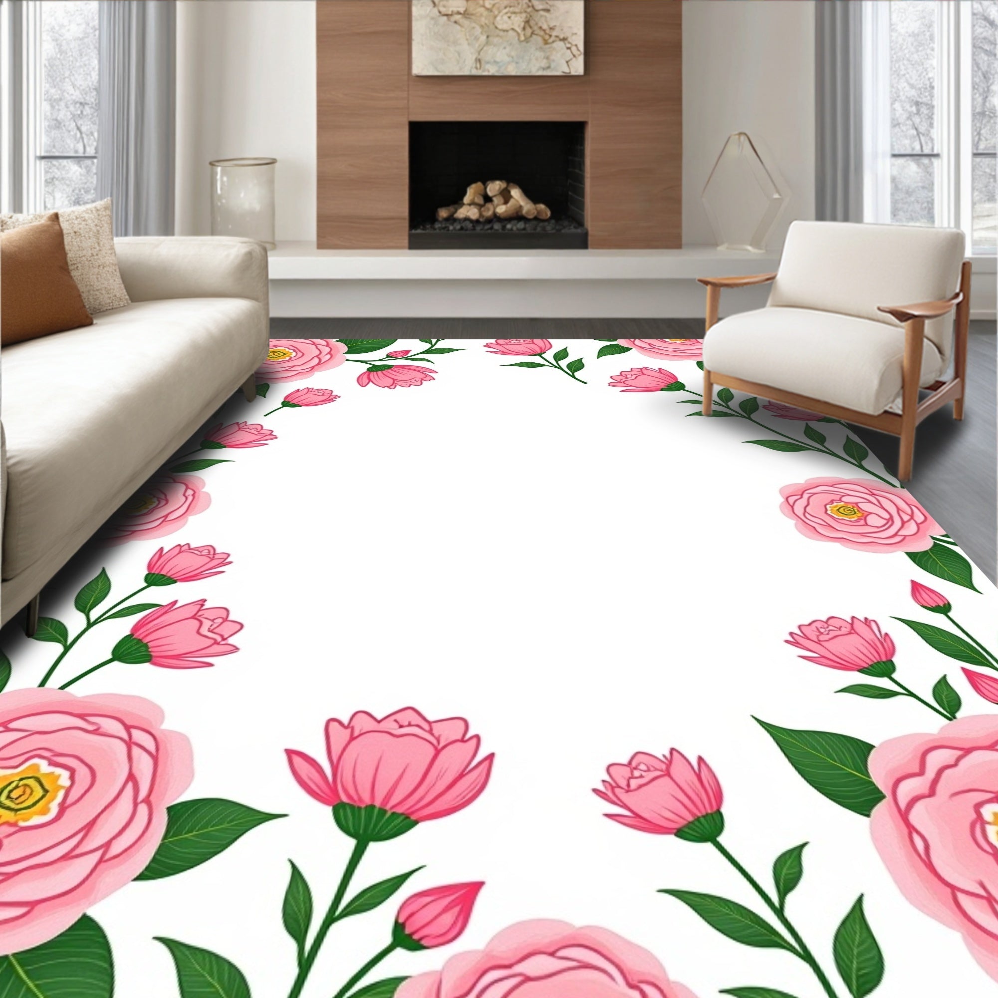Pink Floral Garden Pattern Rug