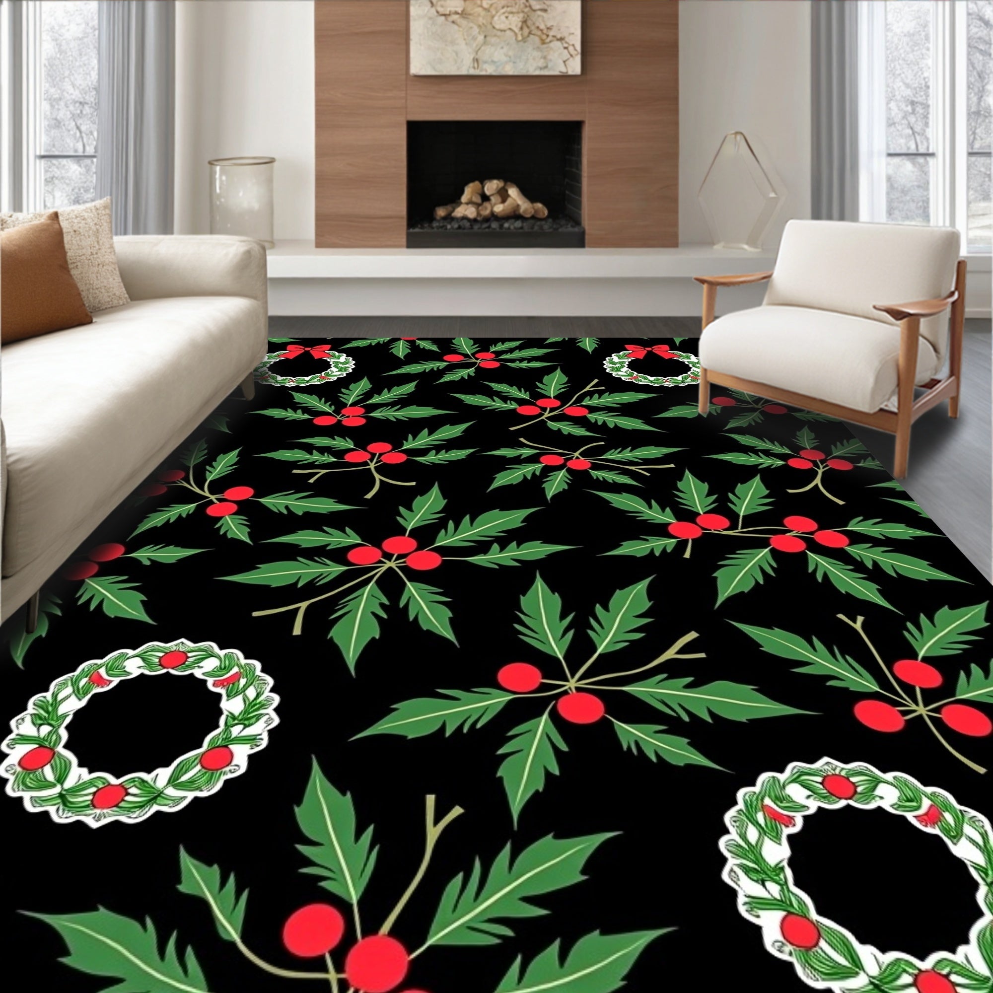 Classic Holly Berry Wreath Arrangement Rug