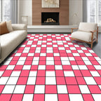 Pink And White Checkered Grid Pattern Rug