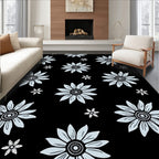 Black Pale Blue Floral Pattern Rug