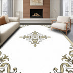 Golden Baroque Floral Scroll Pattern Rug