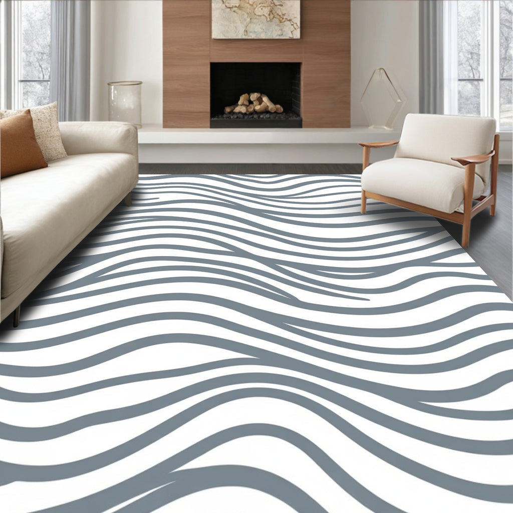 Flowing Gray Lines Stripe Pattern Rug