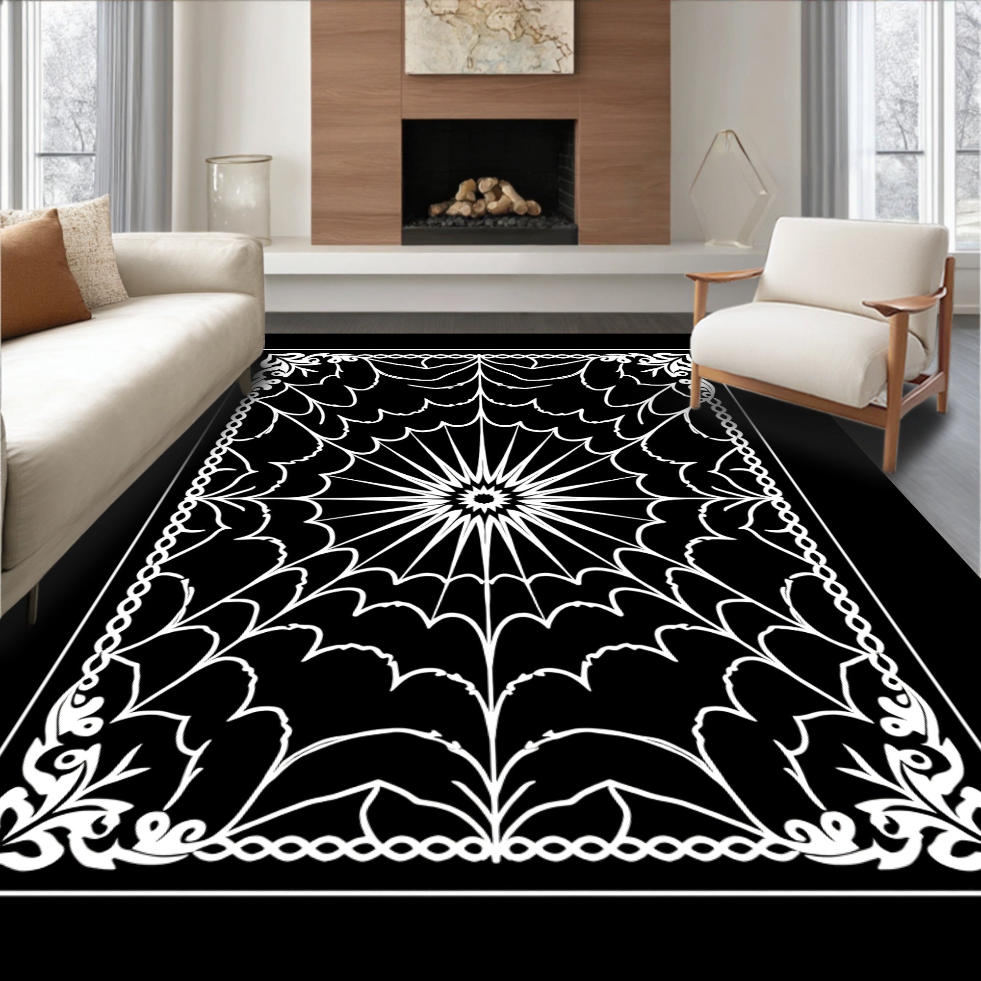 Intricate Spiderweb Mandala Design Rug