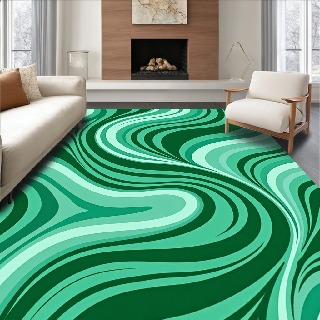 Green Swirling Abstract Pattern Rug