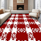 Red White Geometric Snowflake Pattern Rug