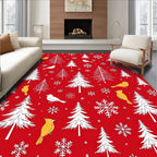 Winter Forest Birds Snowflakes Pattern Rug