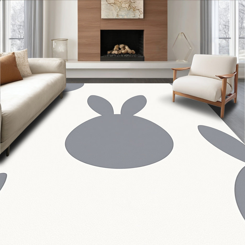 Cute Grey Bunny Pattern Design Rug