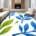 Delicate Blue Green Leaf Pattern Rug
