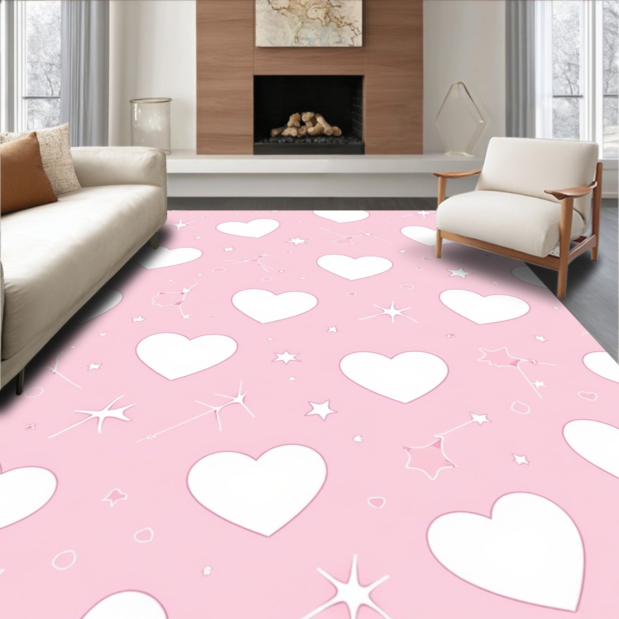Pink Hearts Sparkle Pattern Rug