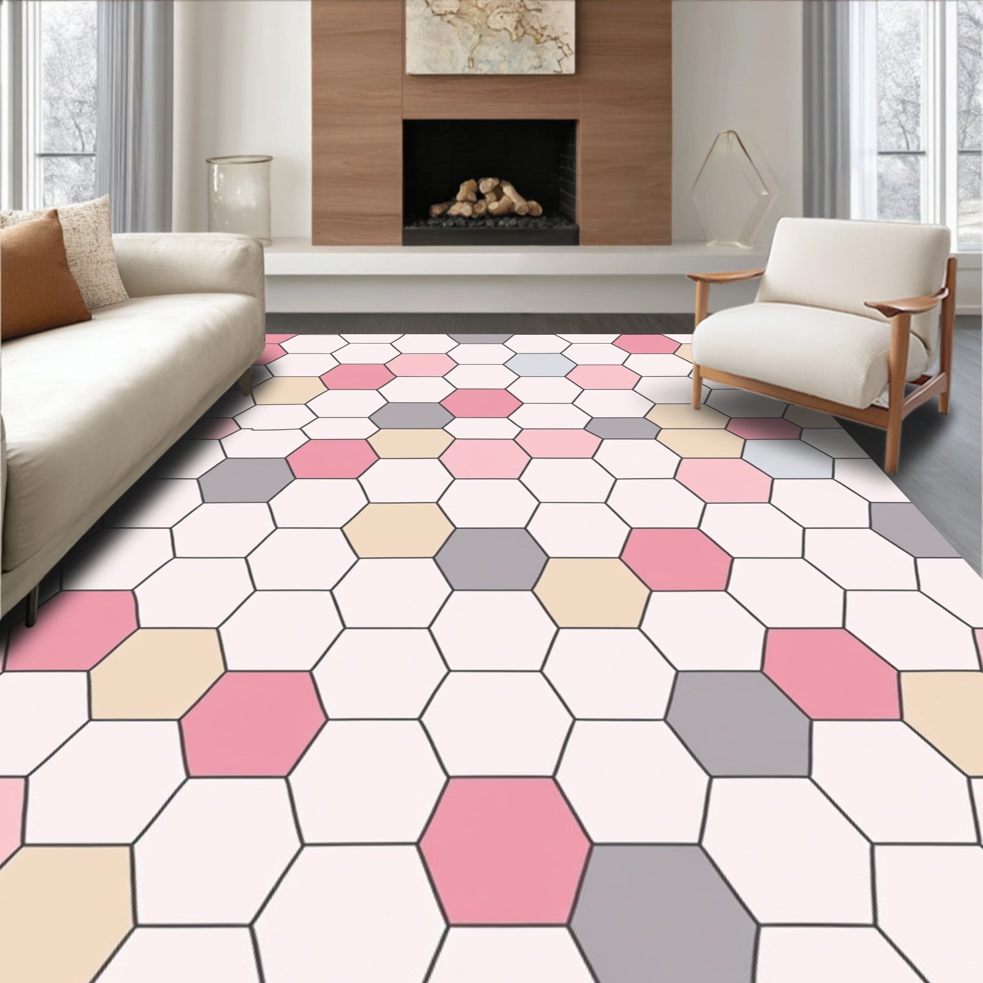 Geometric Hexagon Pattern Pastel Rug