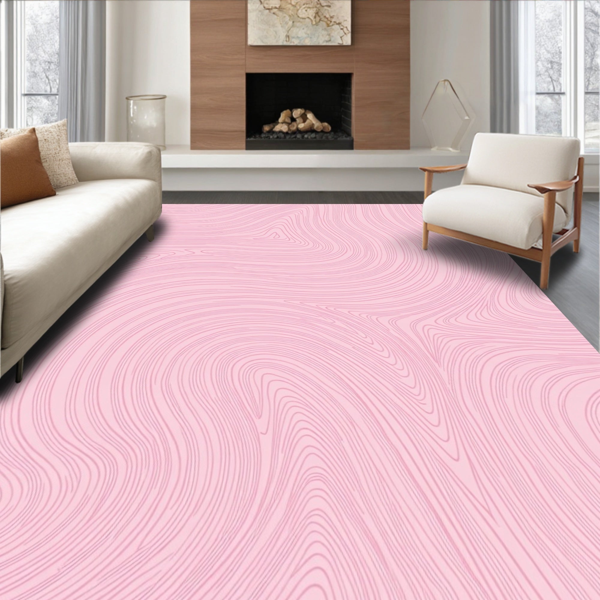 Pink Organic Swirl Grain Pattern Rug