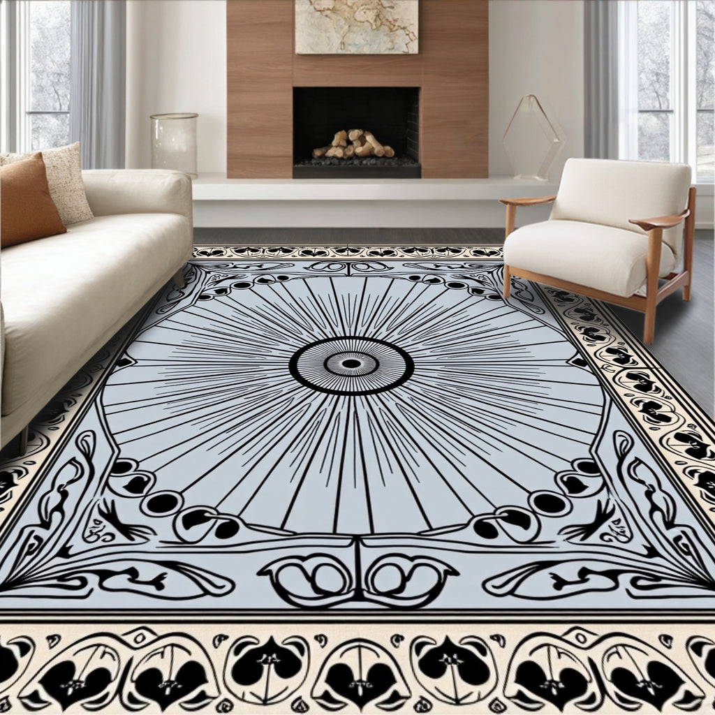 Art Nouveau Sunburst Floral Border Rug