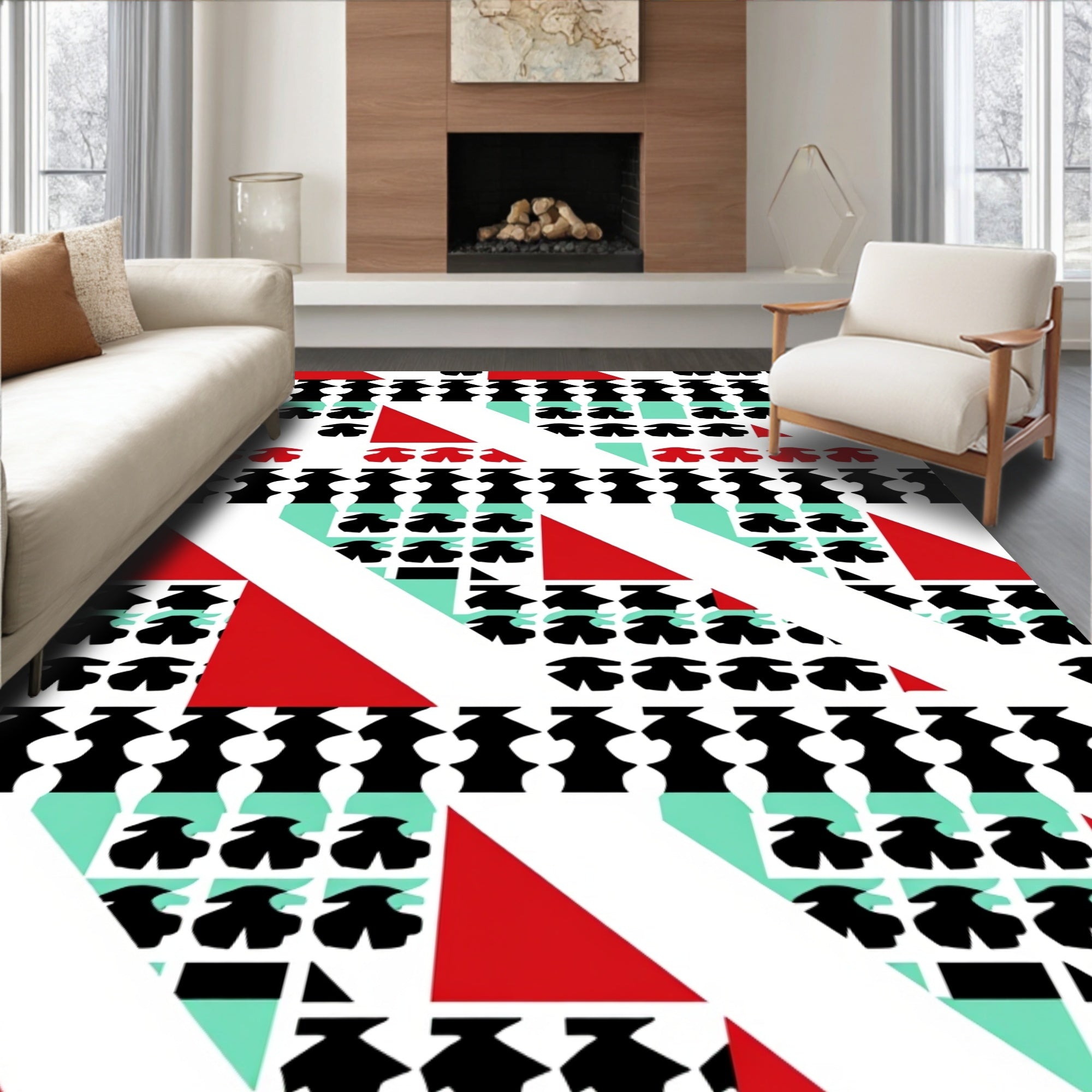 Geometric Shapes With Bold Color Accents Rug