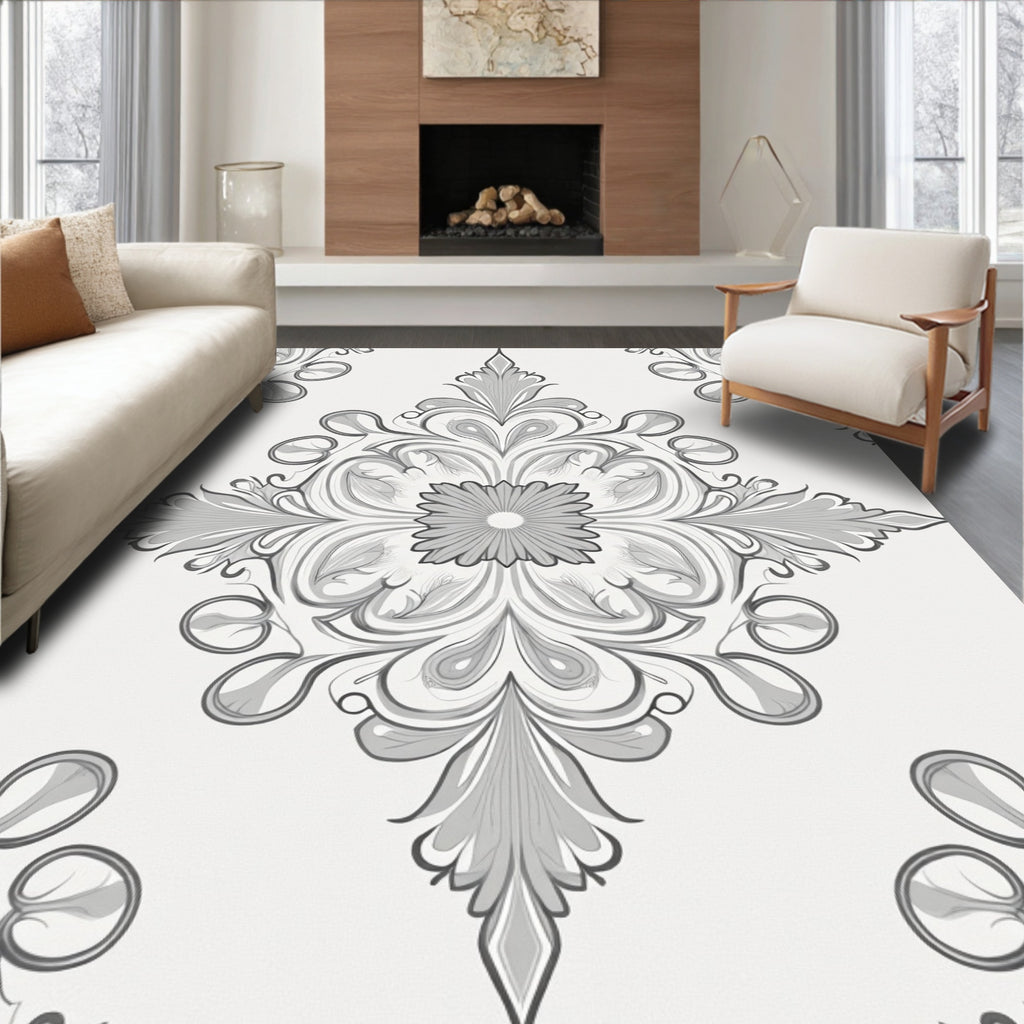 Ornate Scrollwork Floral Pattern Rug