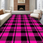 Bright Pink Black Plaid Checkered Rug