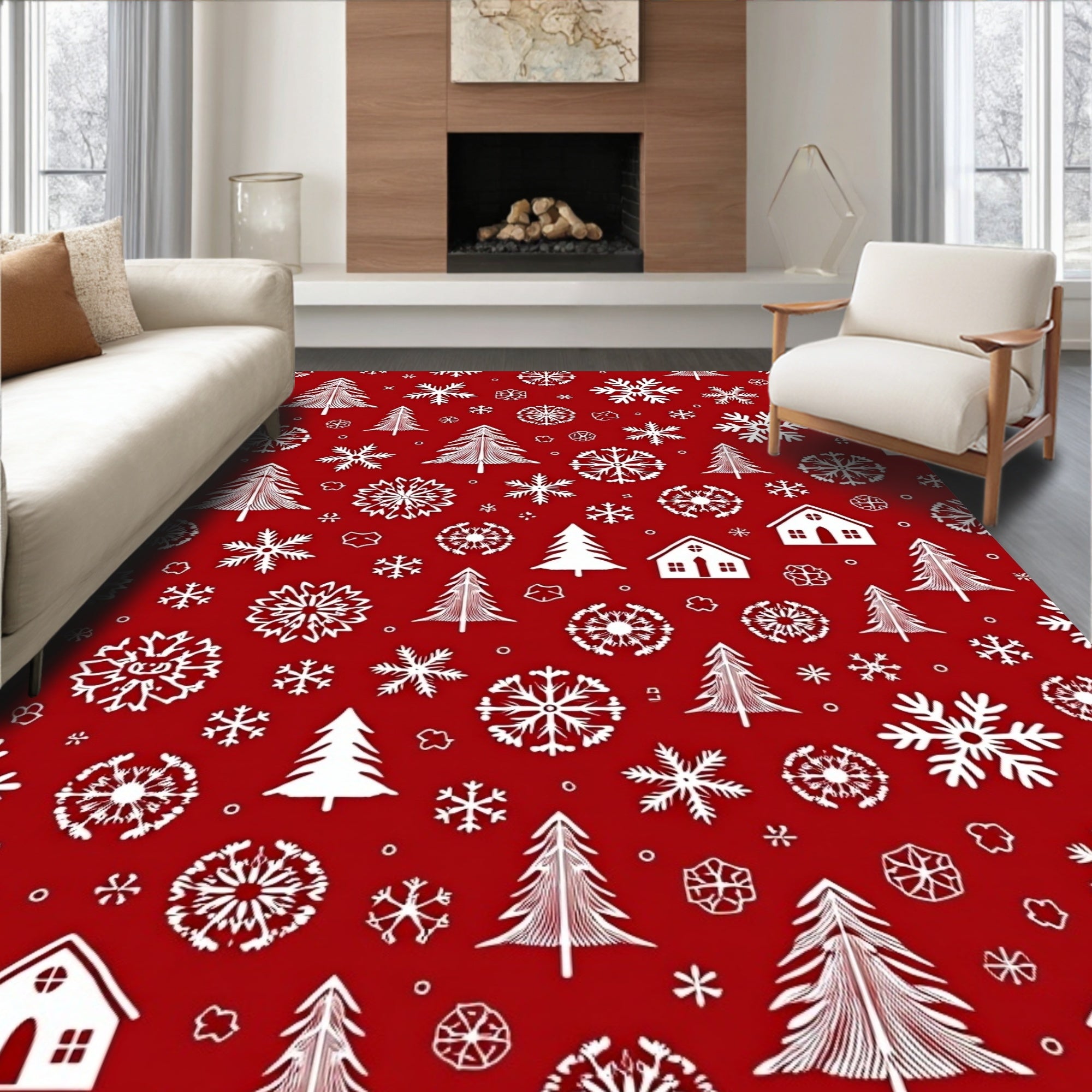 Winter Wonderland Trees Snowflakes Pattern Rug