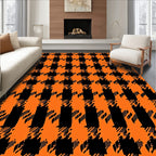 Bold Orange Black Houndstooth Pattern Rug