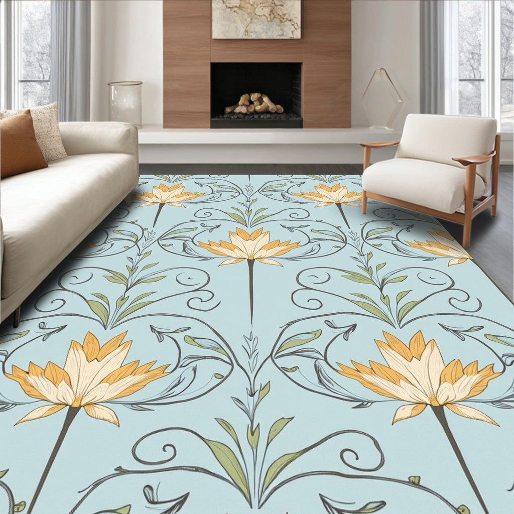Light Blue Floral Art Nouveau Rug